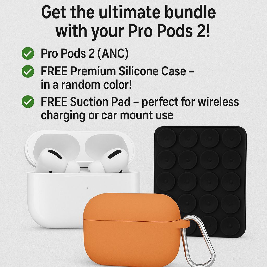 Pro Pods 2nd Gen (USA Edition) – 1 Year Warranty + Free Silicon Case & Suction Pad